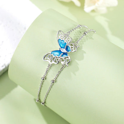 S925 Sterling Silver Double Layer Butterfly Bracelet – Elegant Enamel Silver Jewelry