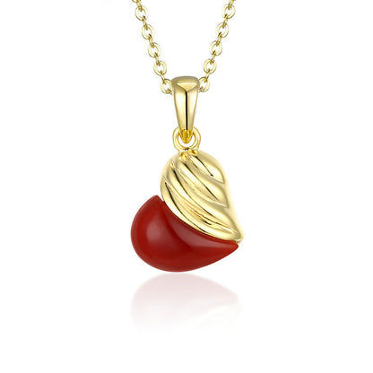 925 Sterling Silver Red Agate Heart Pendant Necklace – Elegant Clavicle Chain