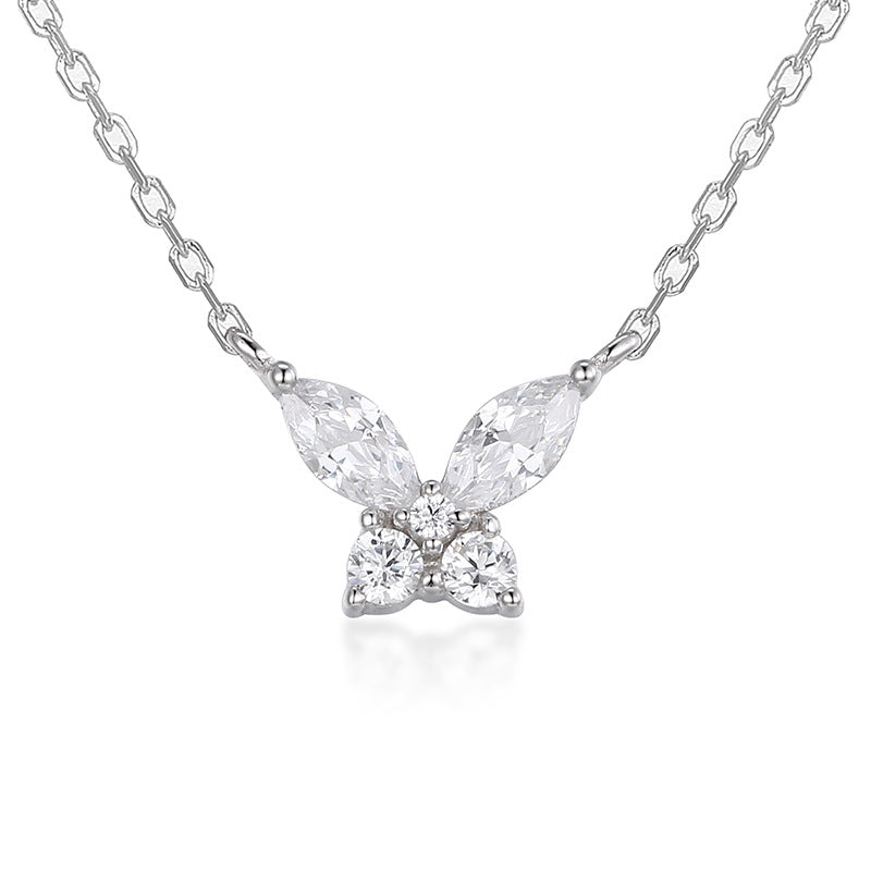 Zirconia Butterfly Pendant Necklace – S925 Sterling Silver Elegant Jewelry